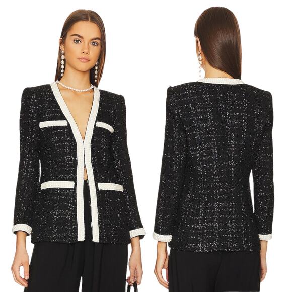 Veronica Beard Kemsley Pearl Embellsihed Tweed Wool Jacket Black Size 00 - Picture 2 of 10